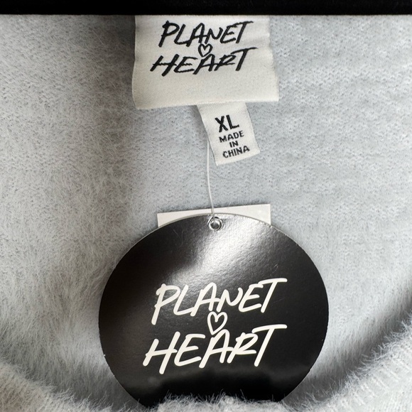 Planet Heart fuzzy pastel blue crop sweater cardigan Soft girl K romantic Dainty - Picture 7 of 7